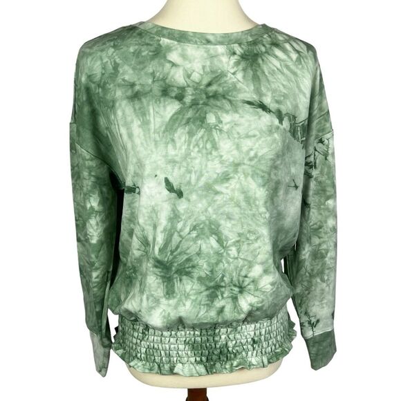 NEW Nine West Tie Dye Green Pullover Smocked Hem Sweatshirt Women’s Medium - Picture 1 of 10